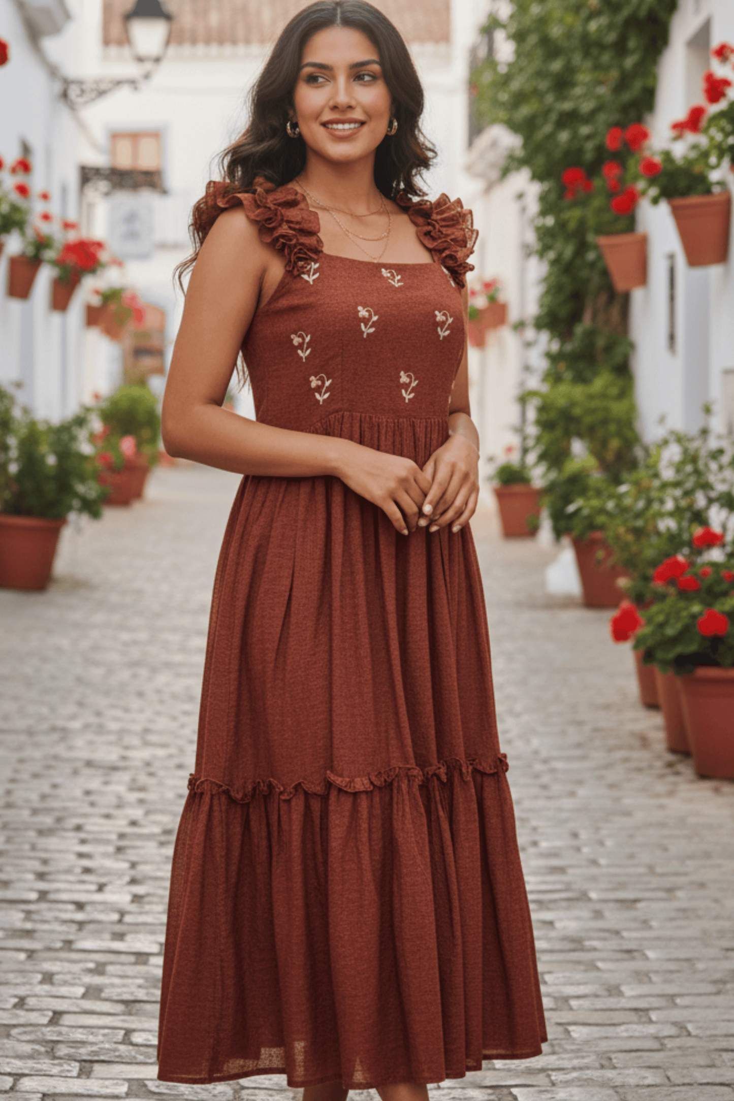 Handwoven Jamdani Dress – Rust Orange