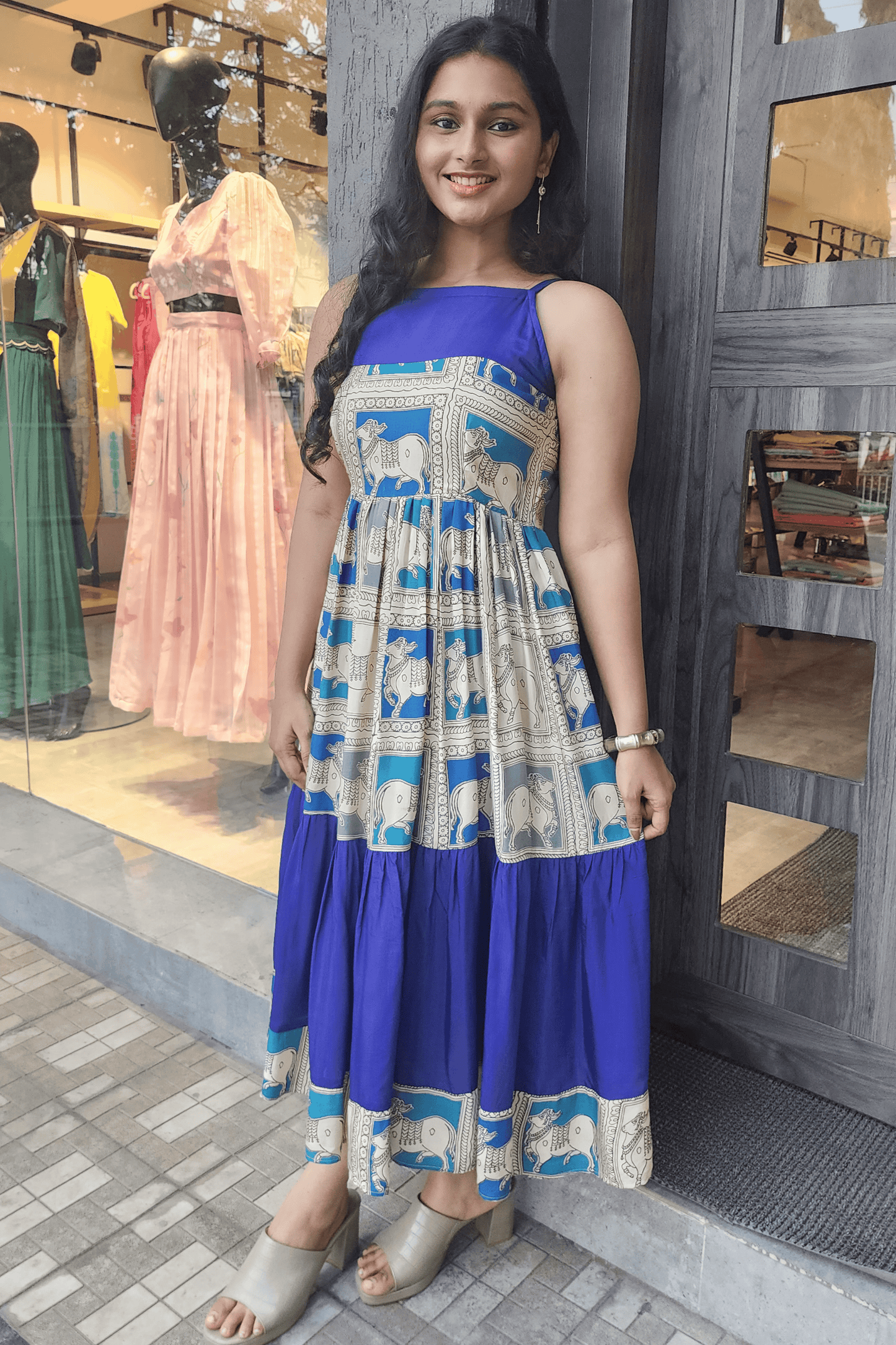 Kalamkari Pichwai Dress - Blue Hues