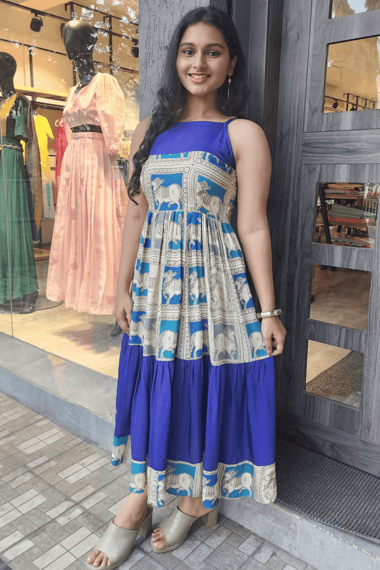 Kalamkari Pichwai Dress - Blue Hues