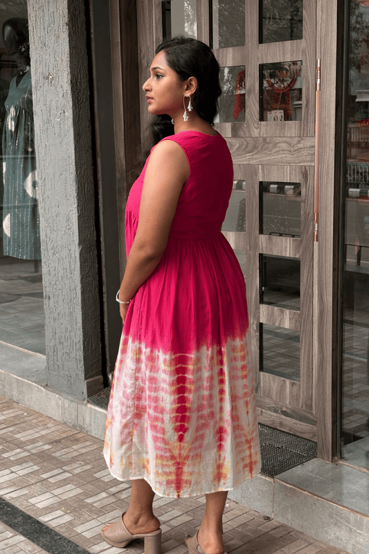 Pink Cotton Shibori Dress – Casual Everyday Wear