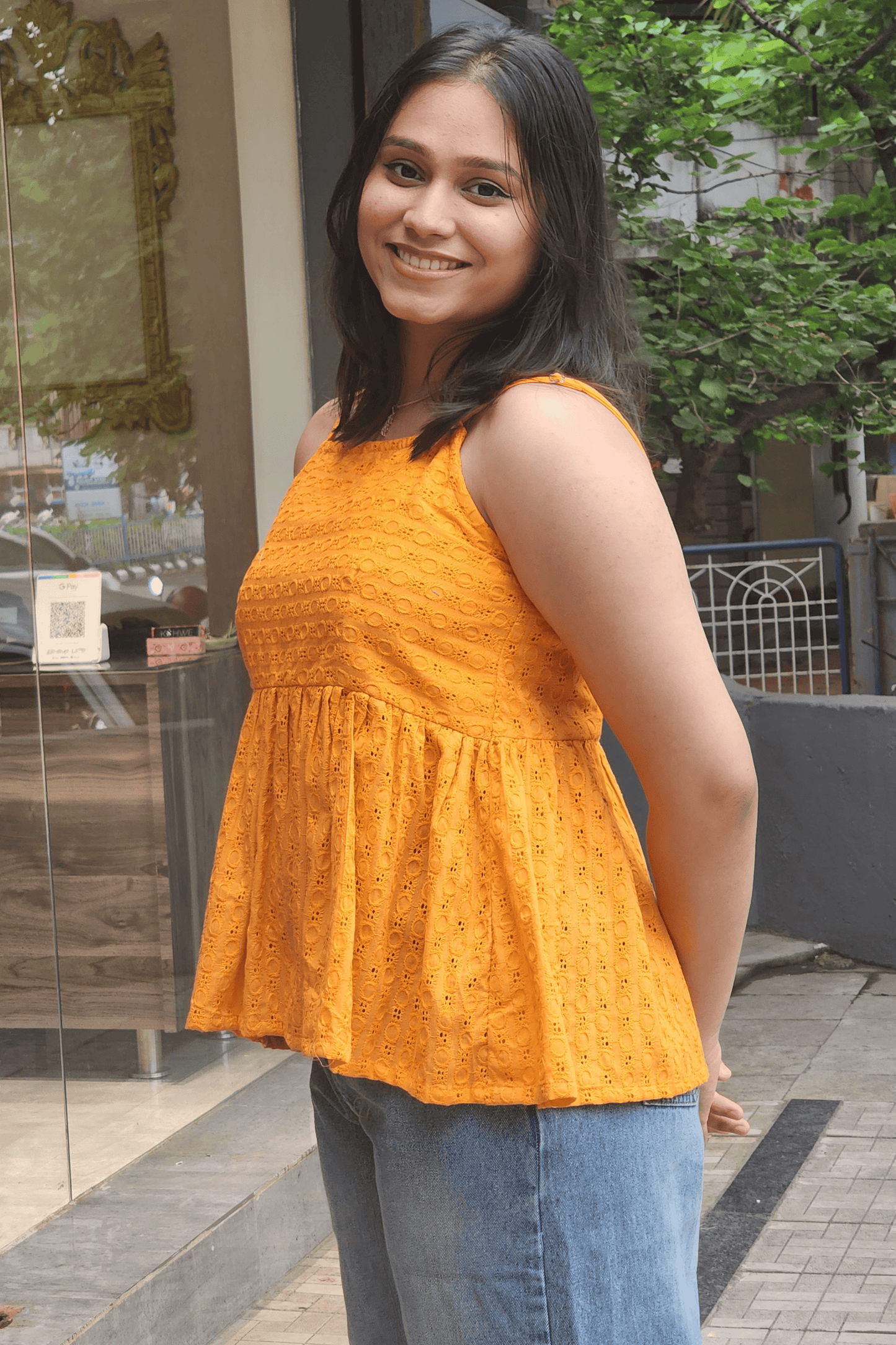 Chic Orange Cotton Peplum Top