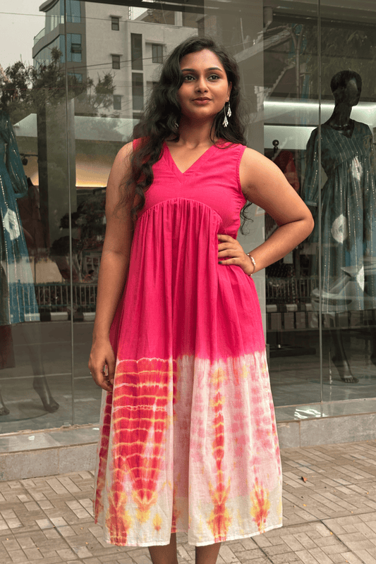 Pink Cotton Shibori Dress – Casual Everyday Wear