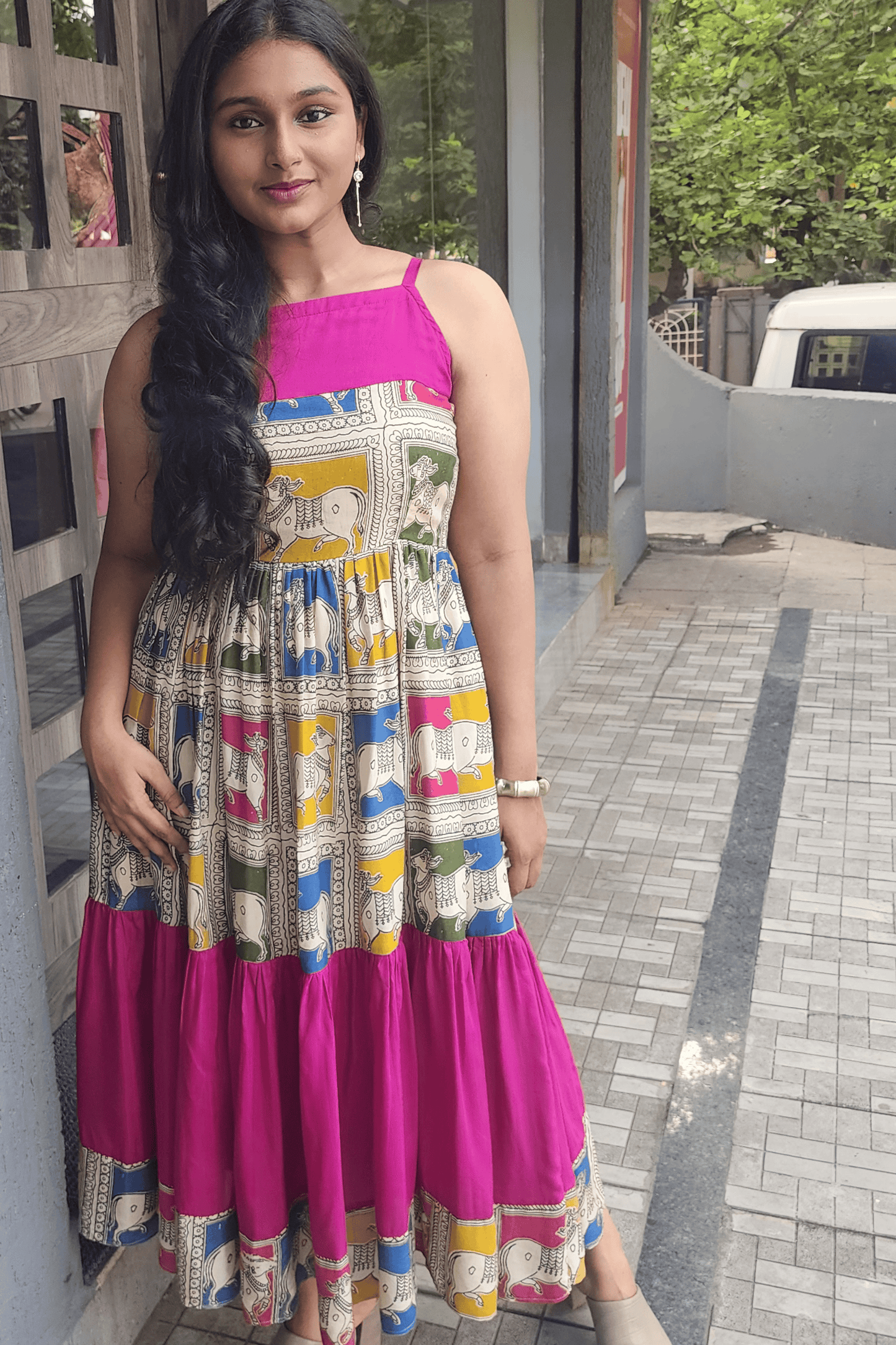 Kalamkari Pichwai Print Dress - Pink