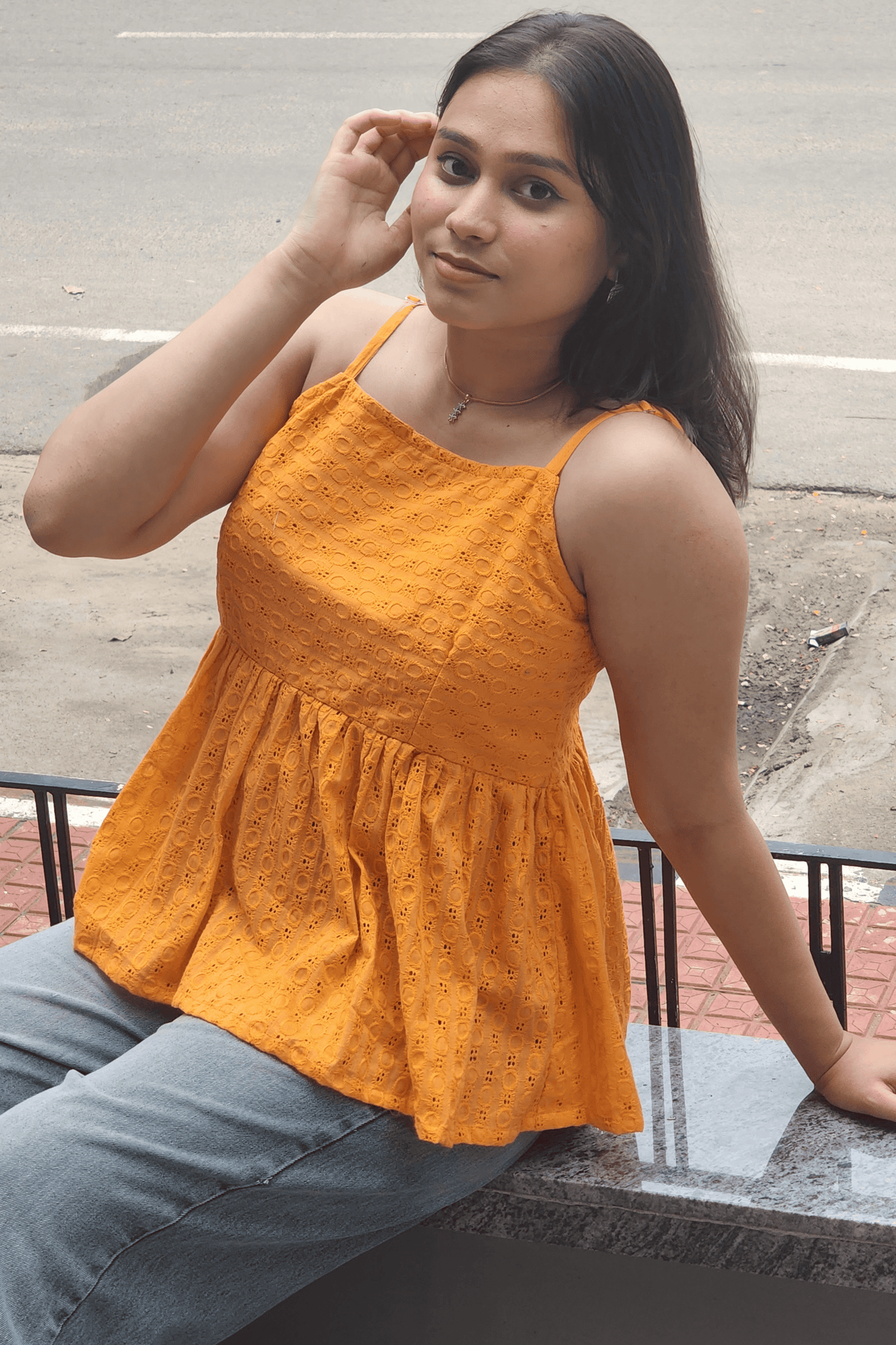 Chic Orange Cotton Peplum Top