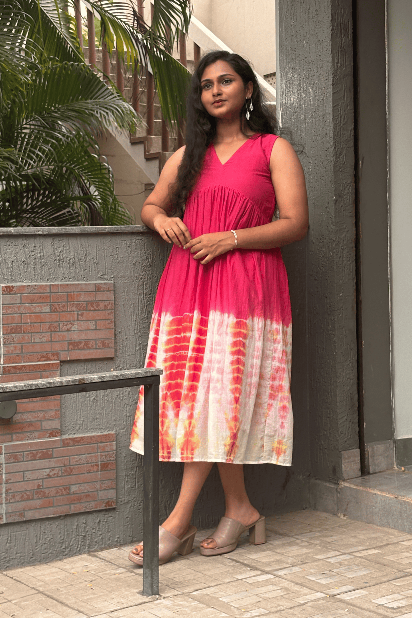 Pink Cotton Shibori Dress – Casual Everyday Wear