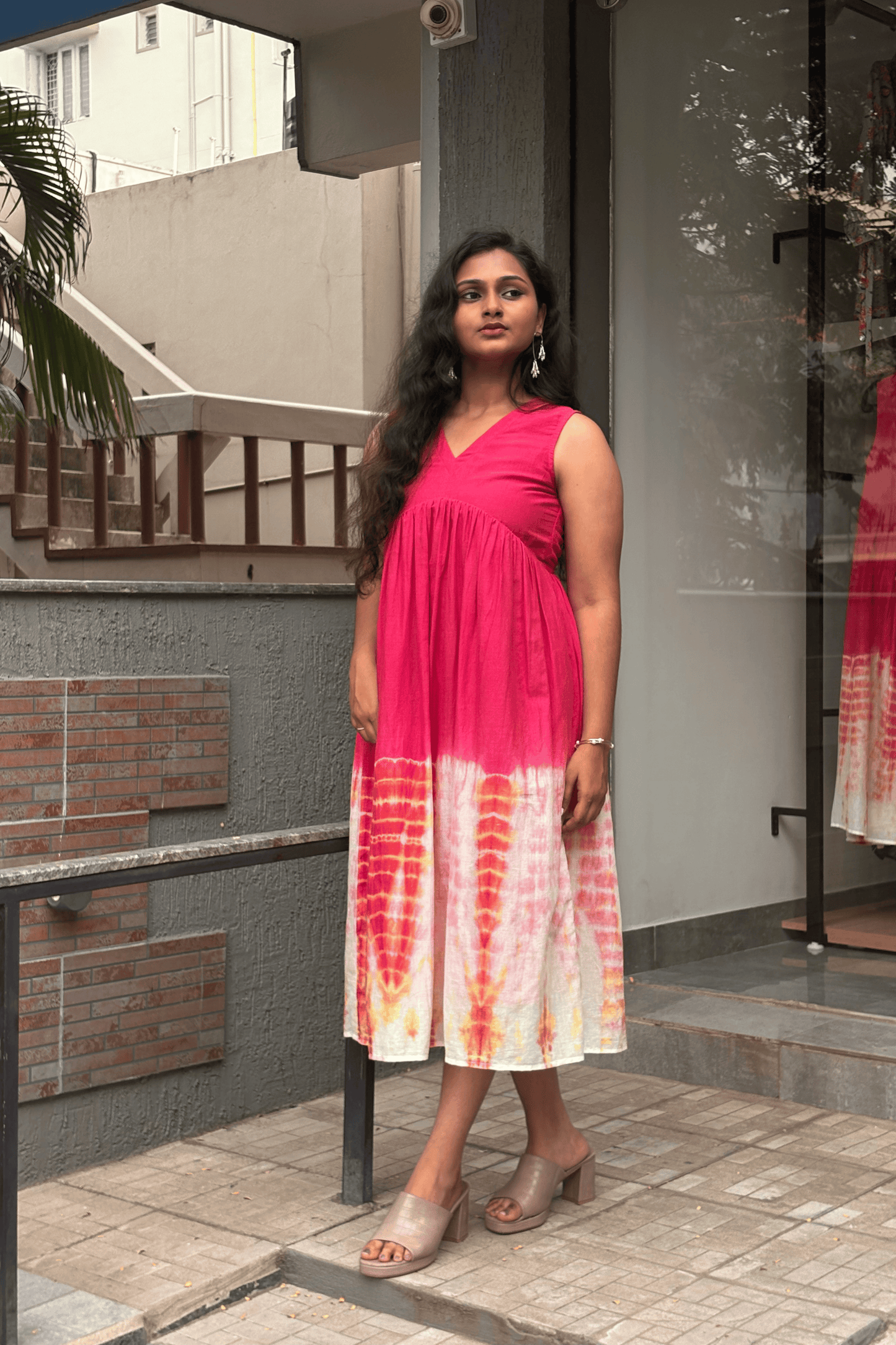 Pink Cotton Shibori Dress – Casual Everyday Wear