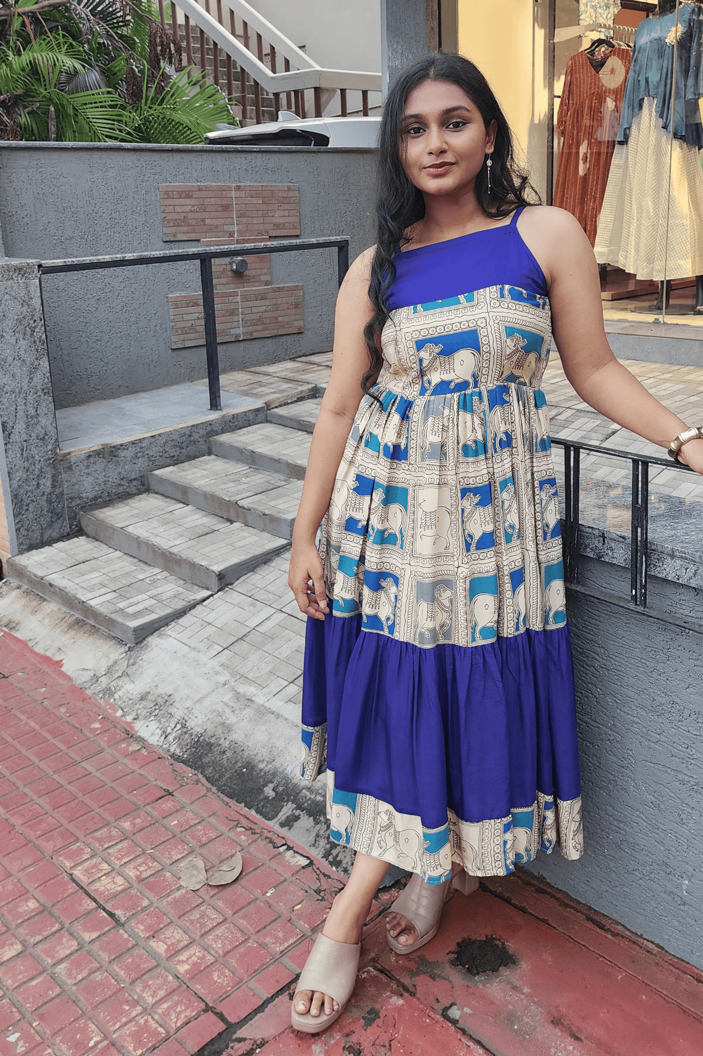 Kalamkari Pichwai Dress - Blue Hues