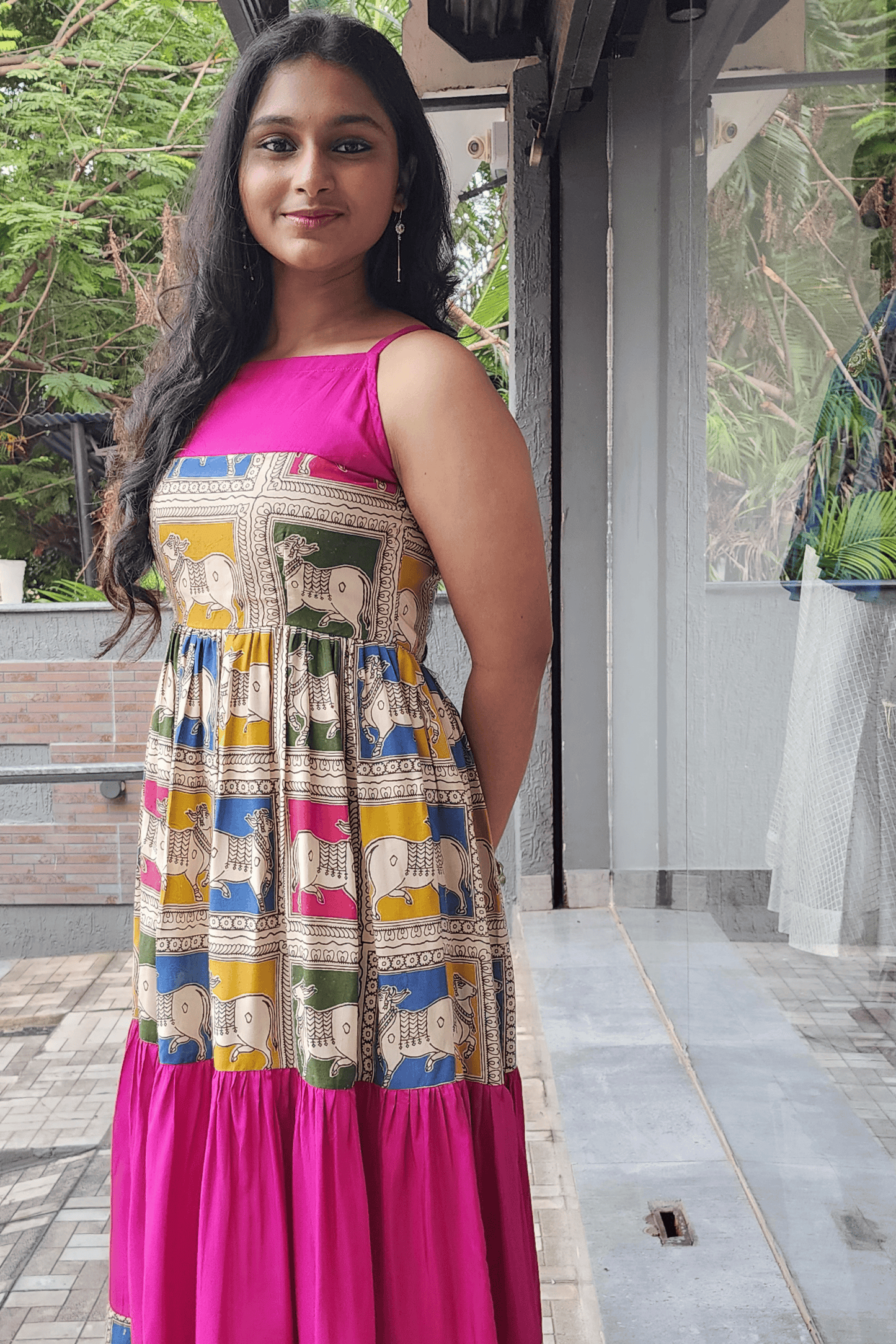 Kalamkari Pichwai Print Dress - Pink