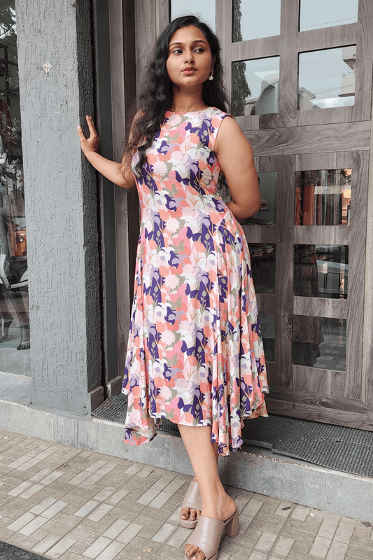 Floral Midi Dress – KSHWE Signature Silhouette with Open Back