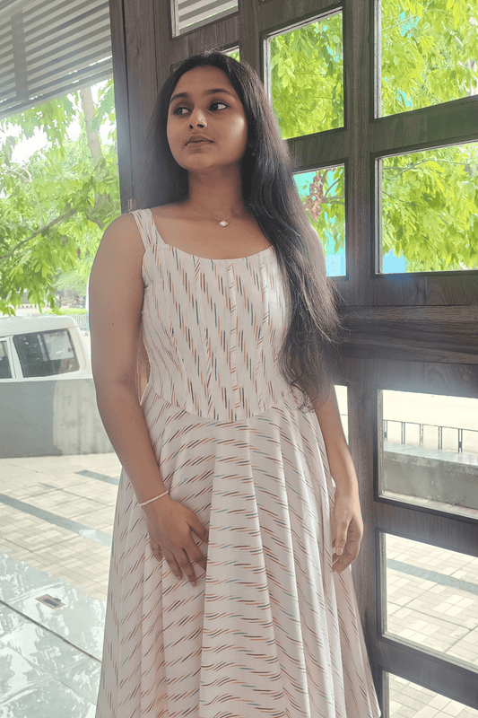 White Ikat Corset Dress