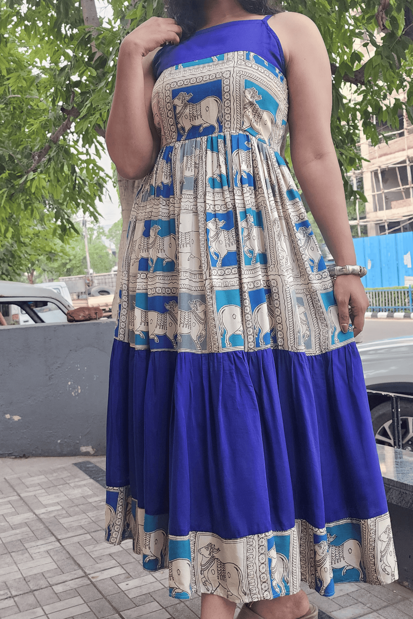 Kalamkari Pichwai Dress - Blue Hues