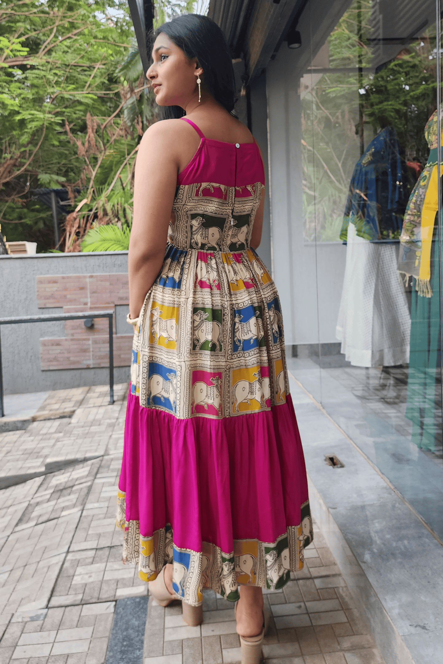 Kalamkari Pichwai Print Dress - Pink