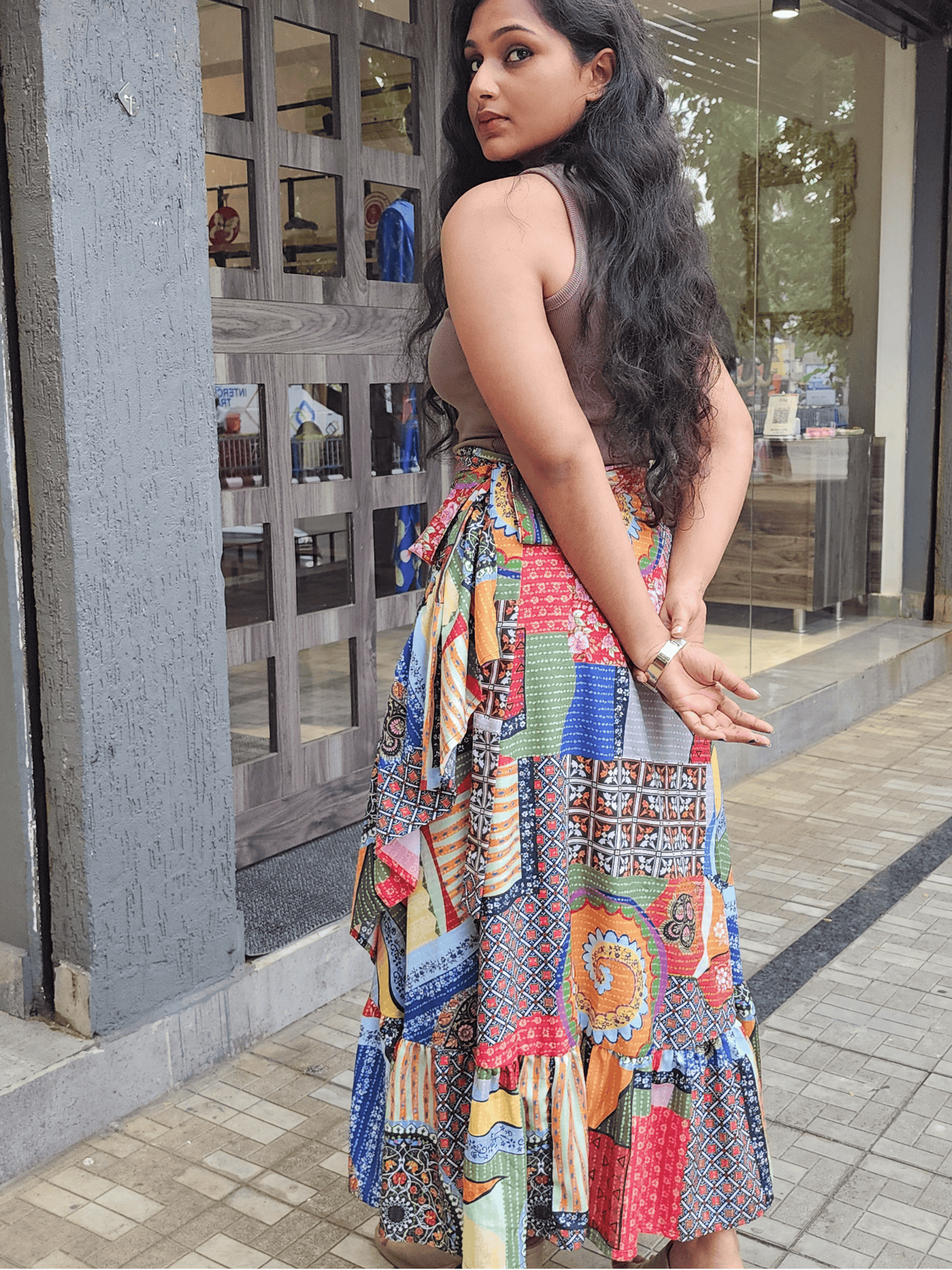 Multi-Color Wrap Skirt with Ruffle Detail – Chic & Versatile