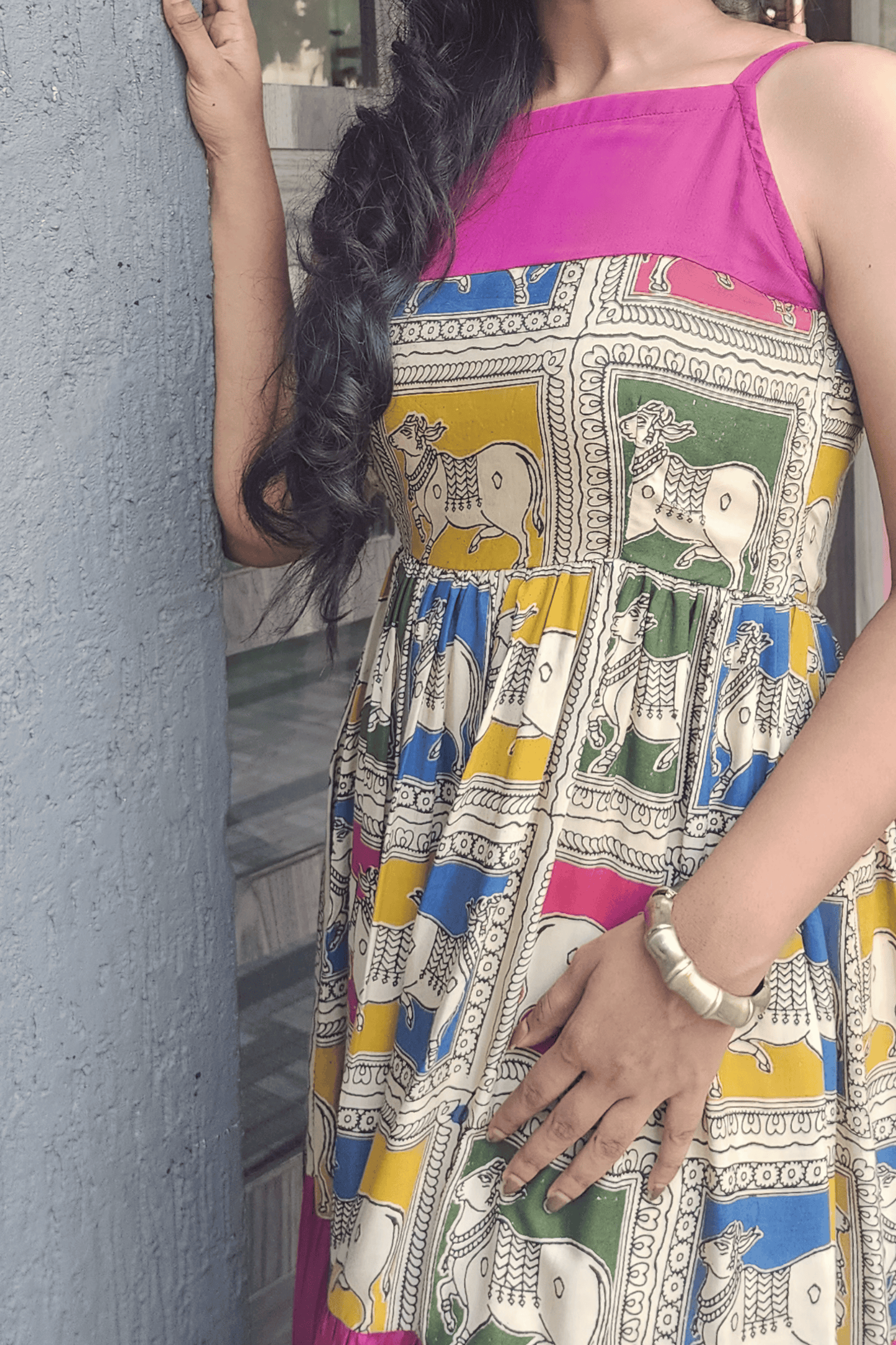 Kalamkari Pichwai Print Dress - Pink