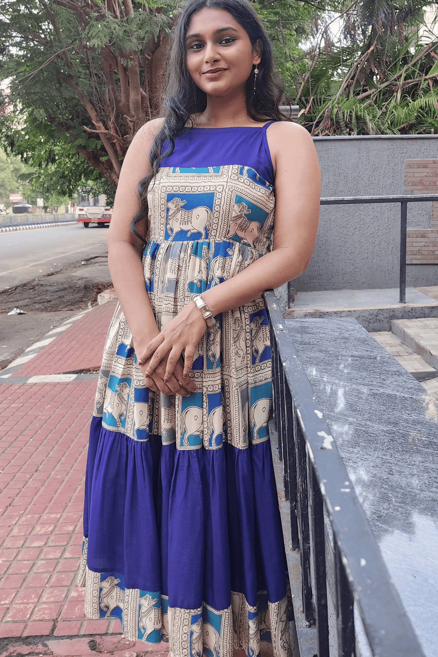 Kalamkari Pichwai Dress - Blue Hues