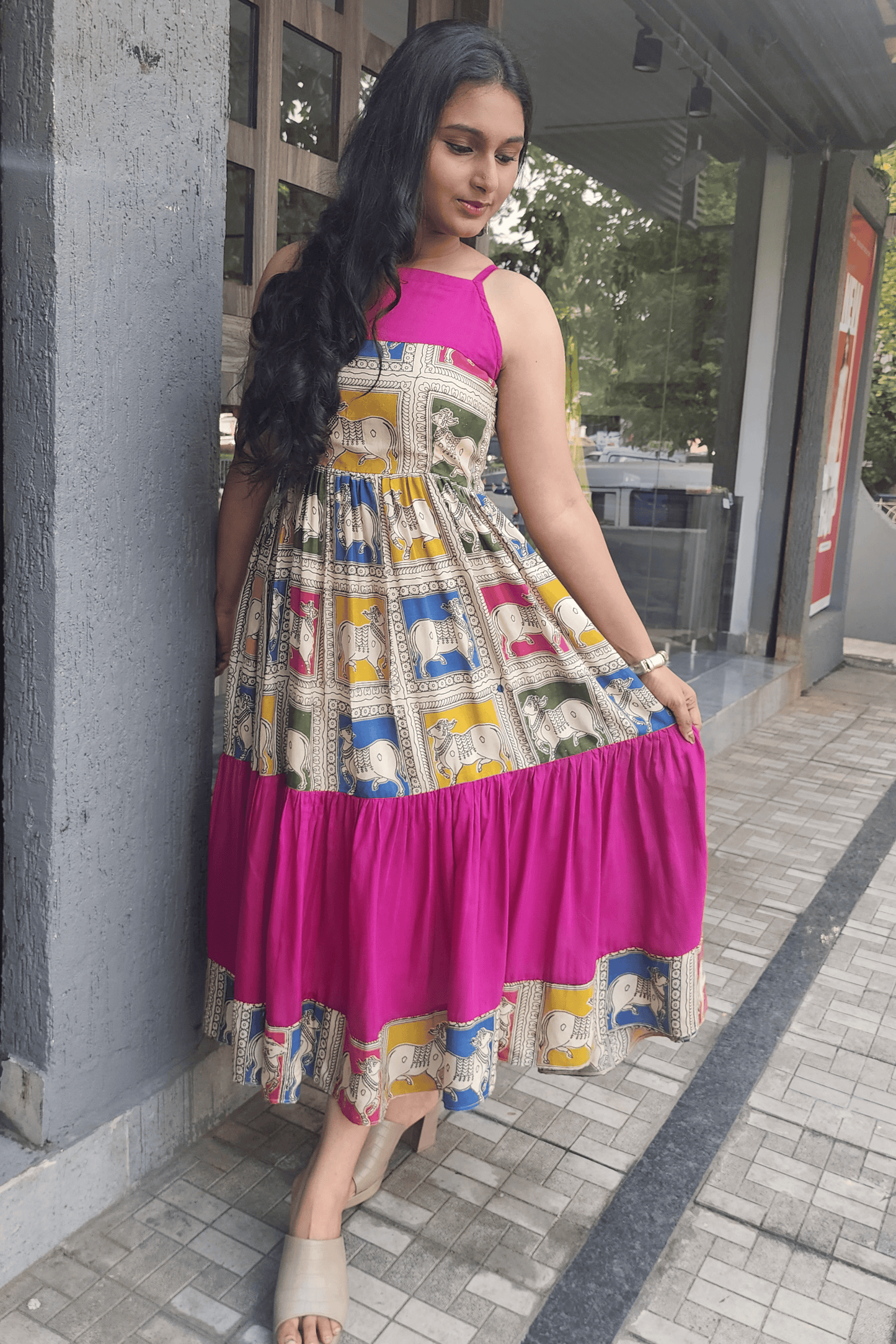 Kalamkari Pichwai Print Dress - Pink