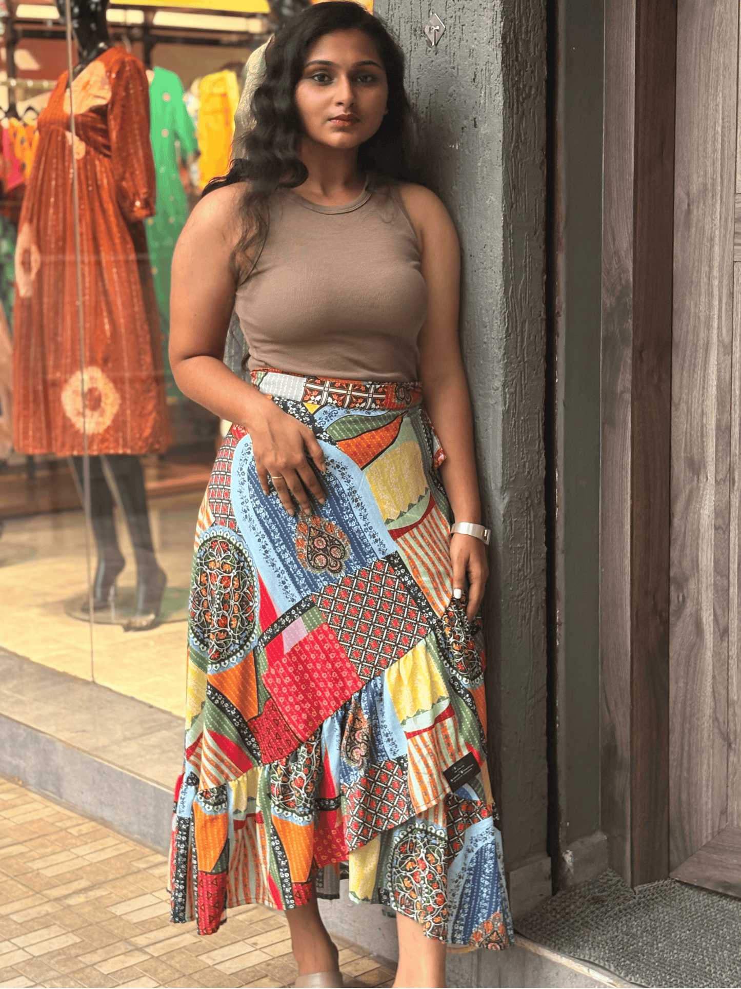 Multi-Color Wrap Skirt with Ruffle Detail – Chic & Versatile