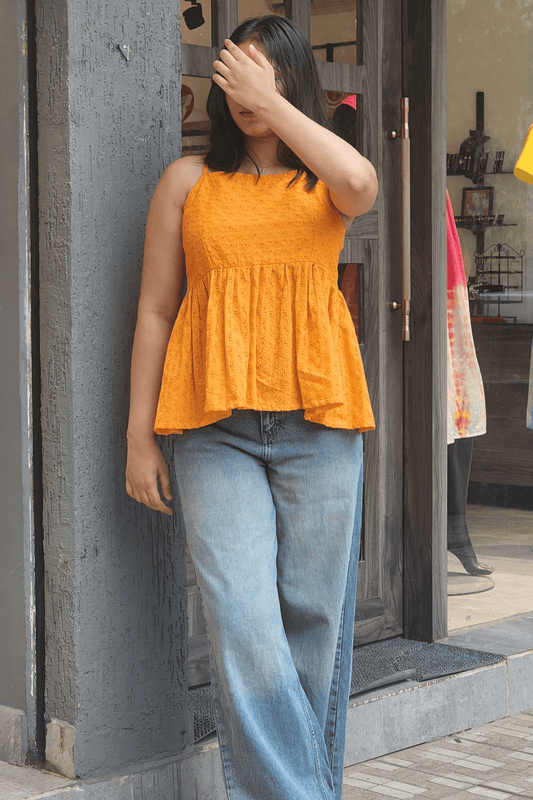 Chic Orange Cotton Peplum Top