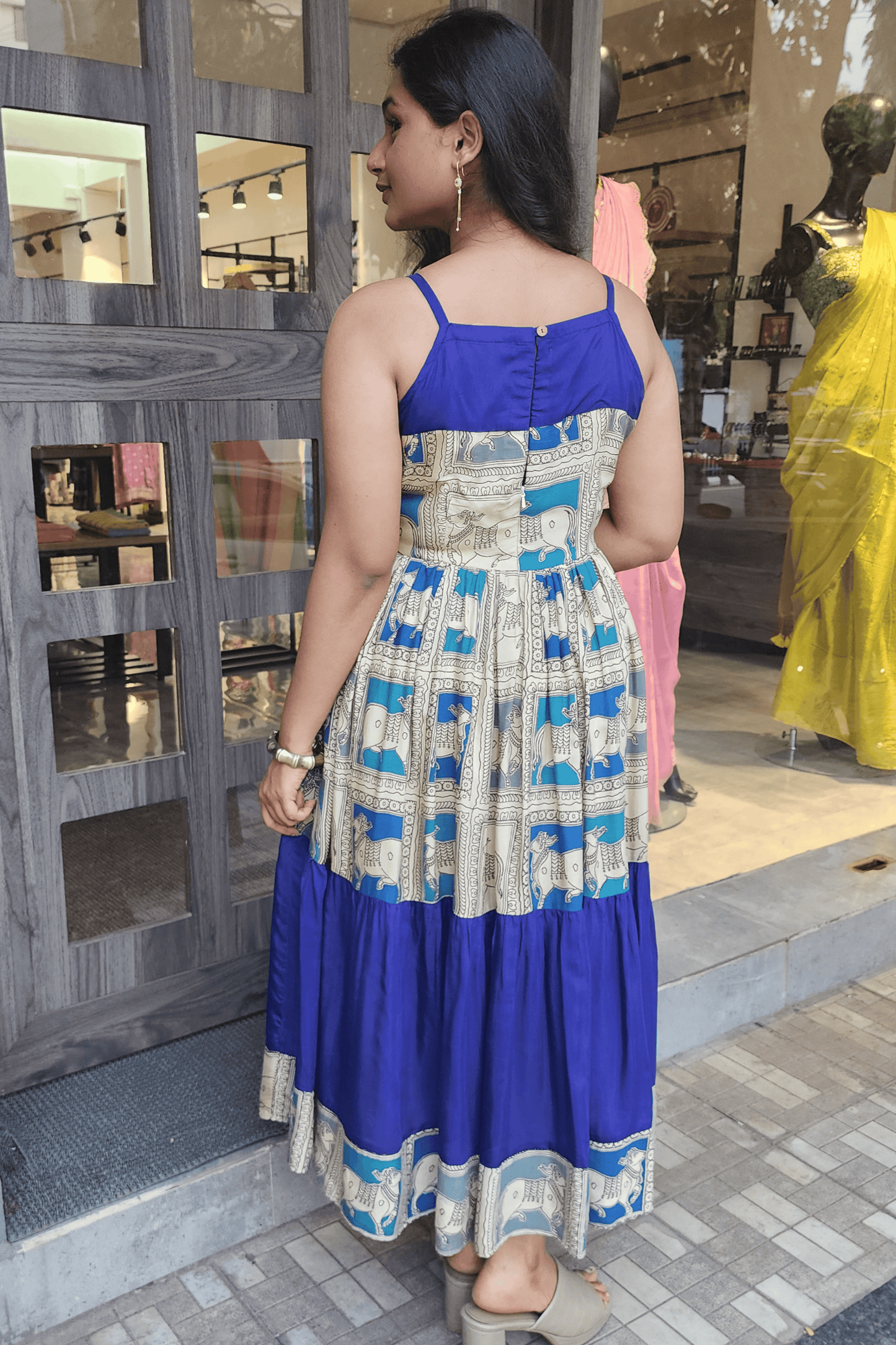 Kalamkari Pichwai Dress - Blue Hues