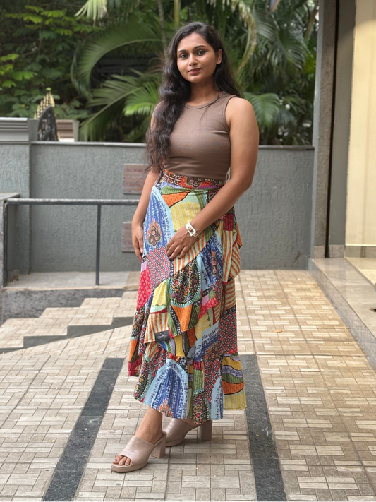 Multi-Color Wrap Skirt with Ruffle Detail – Chic & Versatile
